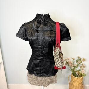 Gorgeous vintage y2k silky fitted ruffle babydoll top